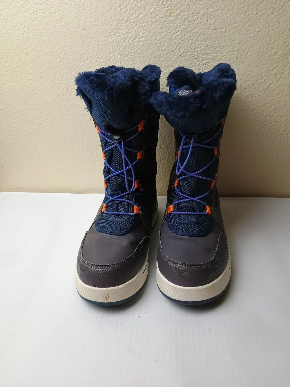 wonder nation Navy Blue & Gray Big Boy 5  Snow Boots with Faux Fur Cuff Waterprf
